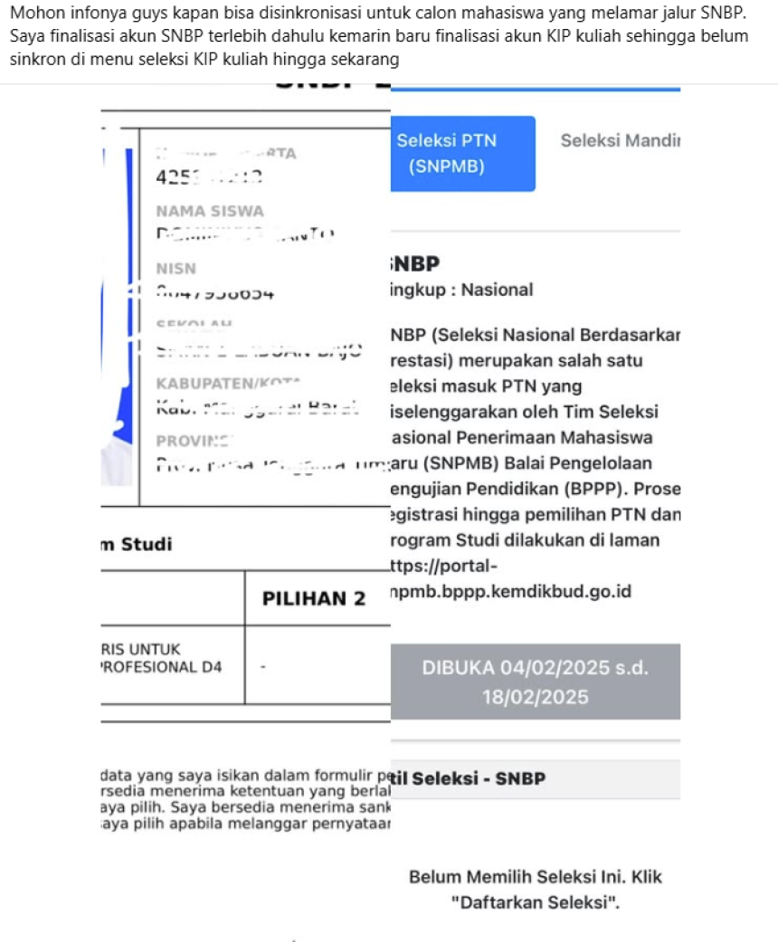 Lupa Sinkronisasi KIP KULIAH Dengan Akun SNBP 2025 Kapan Sinkronisasinya?